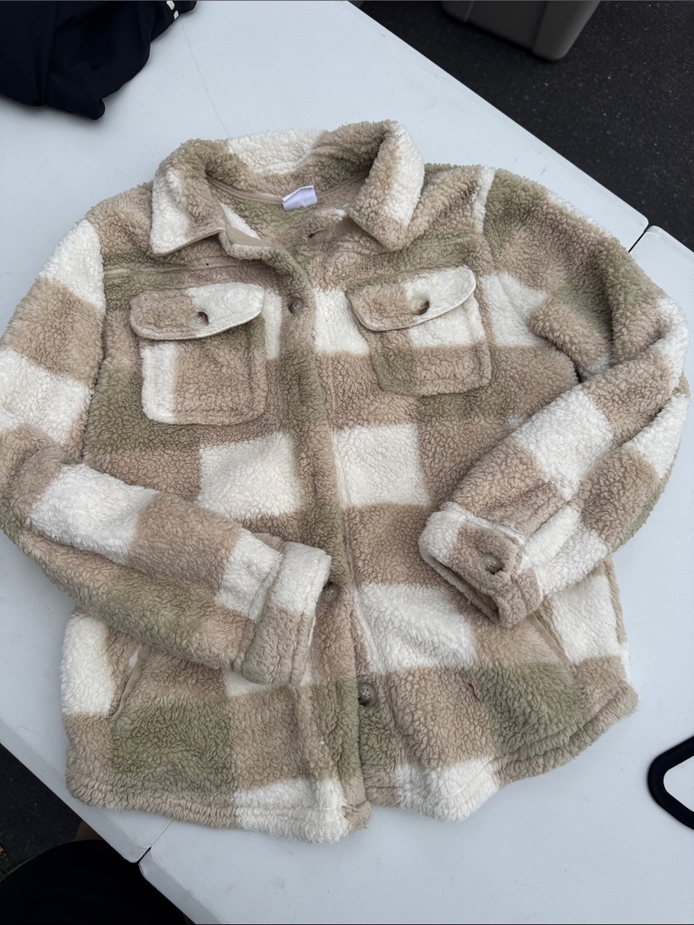 PacSun Cream & Beige Plaid Sherpa Shacket